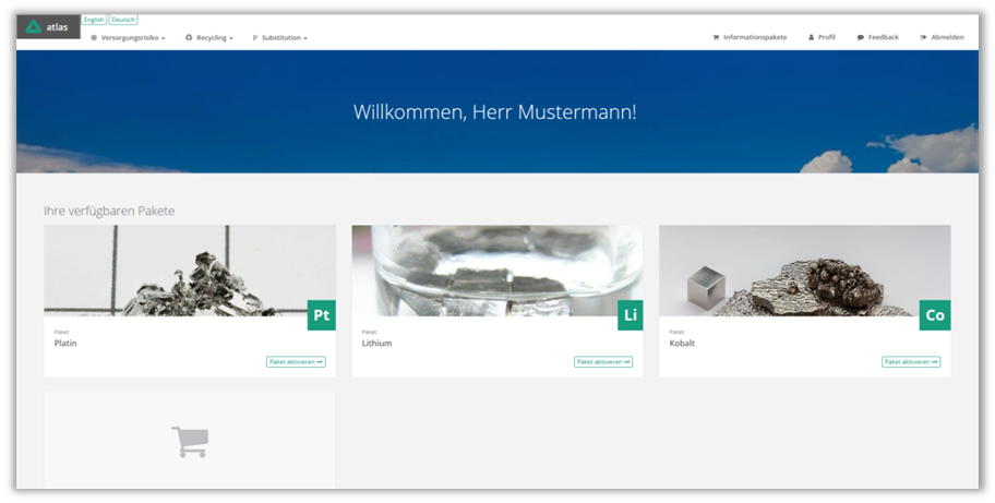 Beispielseite des Ressourcenatlas der Fraunhofer Projektgruppe IWKS: Elementpakete können nach dem Warenkorbprinzip gekauft werden